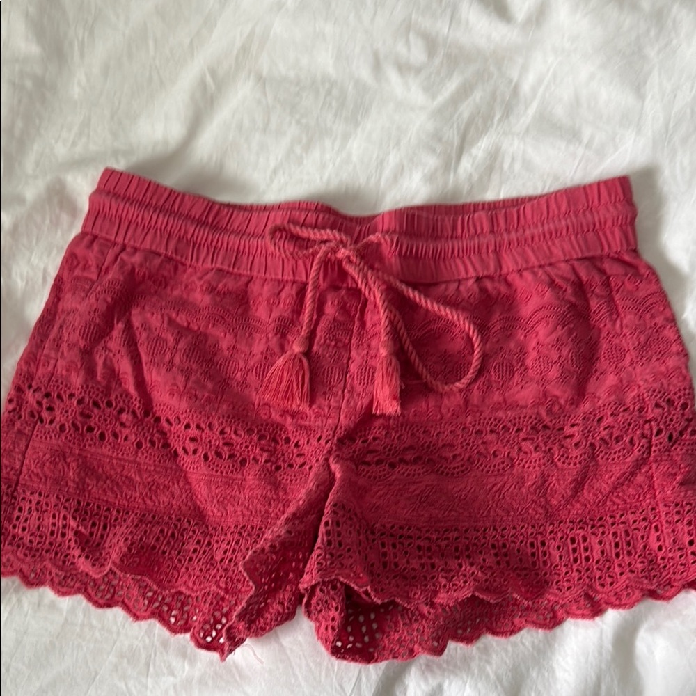 Loft Red tie waist Lace Shorts sz xs